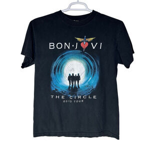 Bon Jovi Shirt Men Medium Black The Circle Tour 2010 Concert Band Rock Music Y2K